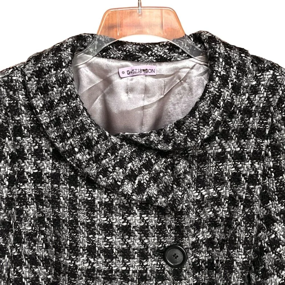 Black &‎ White Houndstooth Tweed Wool Blend Asymmetric Jacket Womens Size M